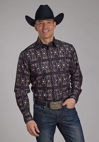 Roper 2171 Pop Color Aztec Print (Grey) - Men's Western Shirt