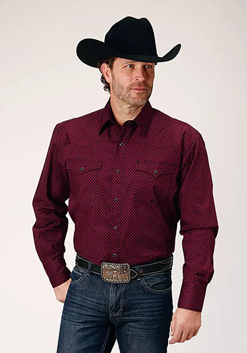 Roper Black Canyon Four Leaf Foulard (Red) - Men's Western Shirt