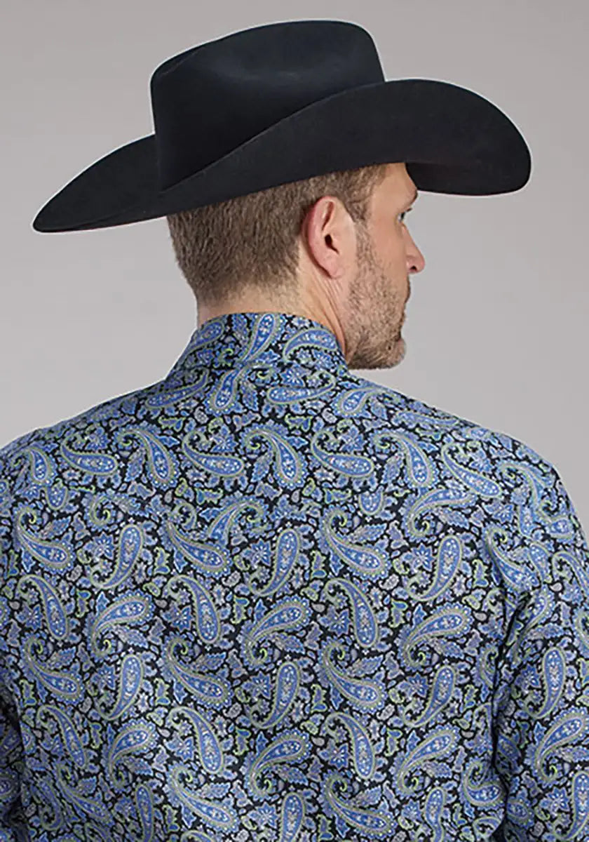 Roper Deep Cobalt Paisley (Blue) - Men's Western Shirt