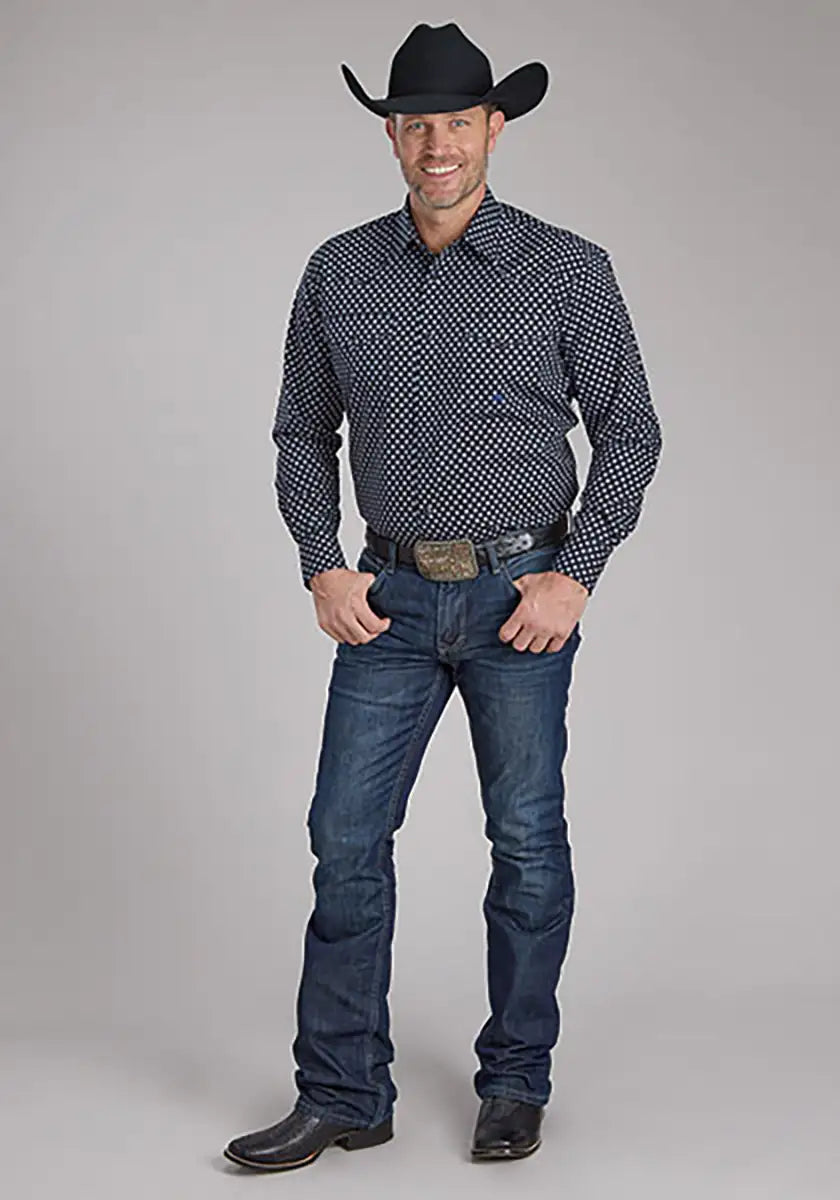 Roper Deep Cobalt Blue Diamond (Black) - Men's Western Shirt
