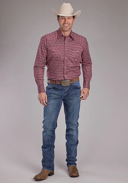 Roper 2386 Stretch Medallion Paisley (Red) - Men's Western Shirt