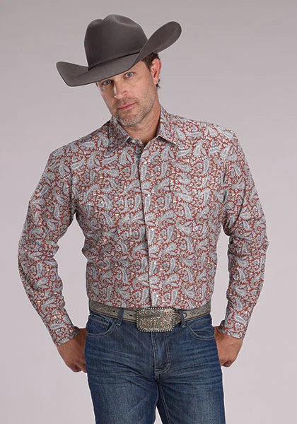 Roper 2499 Clay Paisley (Orange) - Men's Western Shirt