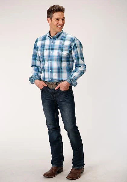Roper 01006 Clear Sky Plaid (Blue) - Men's Western Shirt