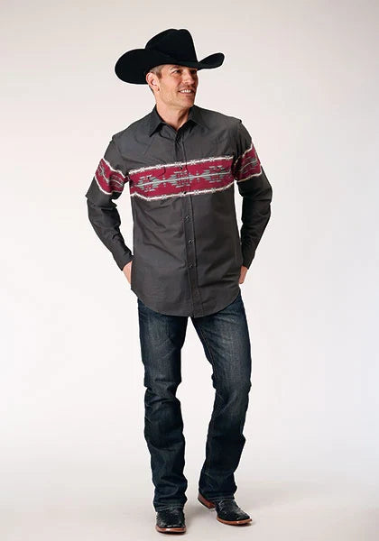 Roper 1812 Aztec Border (Black) - Men's Western Shirt