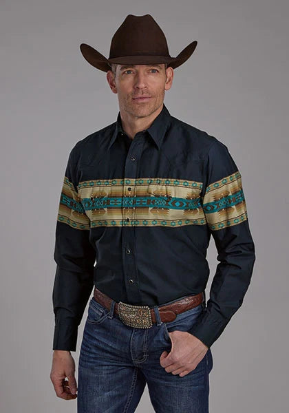 Roper 2120 Aztec Border (Navy) - Men's Western Shirt
