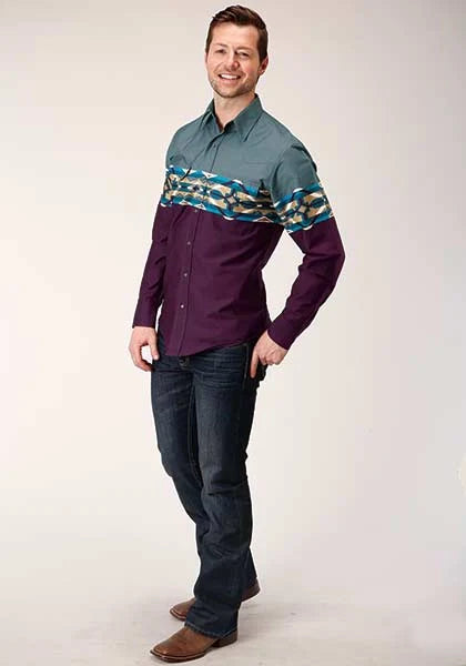 Roper 1412 Tile Aztec Border (Wine) - Men's Western Shirt