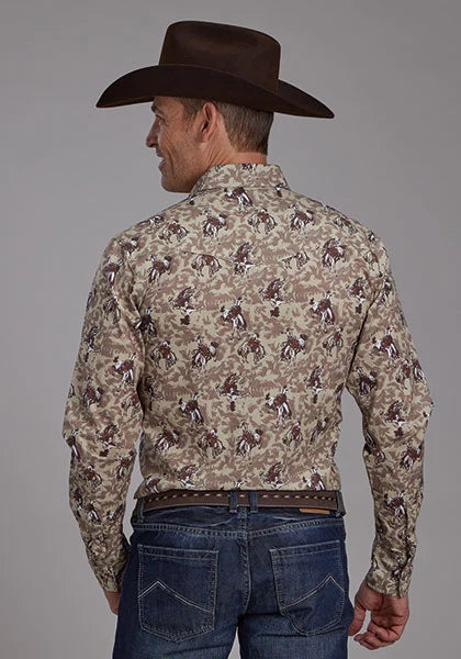 Roper 2116 Brushstroke Cowboys Print (Brown) - Men's Western Shirt