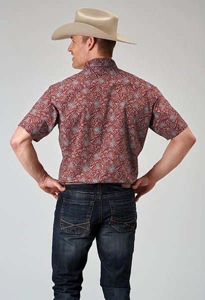 Roper 1896 Vintage Paisley (Red) - Men's Short Sleeve Shirt