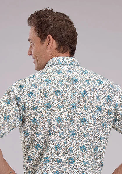 Roper 2463 Vintage Paisley Print (Blue) - Men's Short Sleeve Shirt