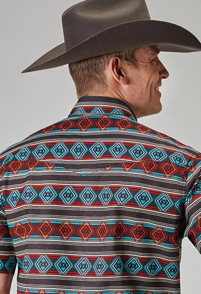 Roper 1898 Aztec Stripe (Red) - Men's Short Sleeve Shirt