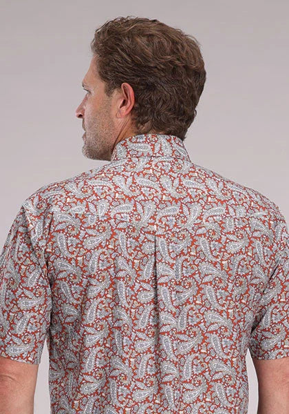 Roper 2499 Clay Paisley (Orange) - Men's Short Sleeve Shirt