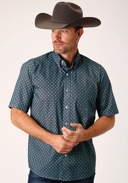 Roper 1451 Cottage Foulard (Blue) - Men's Short Sleeve Shirt