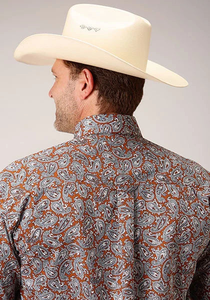 Roper 1453 Spring Paisley (Orange) - Men's Short Sleeve Shirt