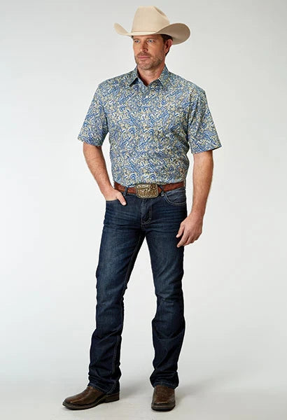 Roper 1933 Delft Paisley (Blue) - Men's Short Sleeve Shirt