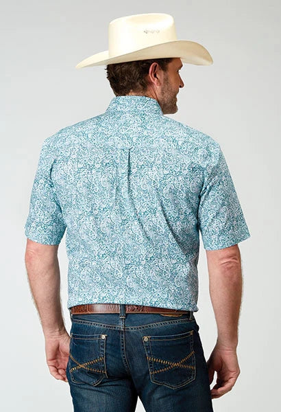 Roper 1944 Stretch Paisley (Blue) - Men's Short Sleeve Shirt