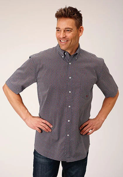 Roper 1559 Classic Geo (Blue) - Men's Short Sleeve Shirt