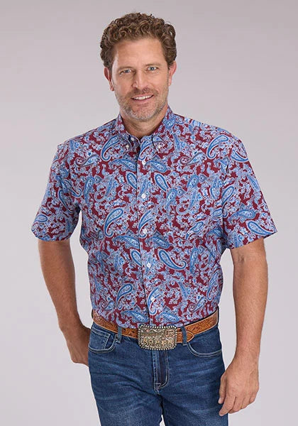 Roper 2496 Heritage Paisley (Wine) - Men's Short Sleeve Shirt