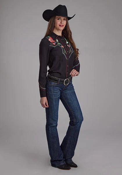 Roper 2293 Twill Retro Shirt (Black) - Women's Western Shirt