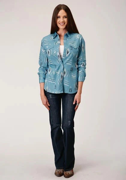 Roper 01057 Aztec Nash Up (Blue) - Women's Western Shirt