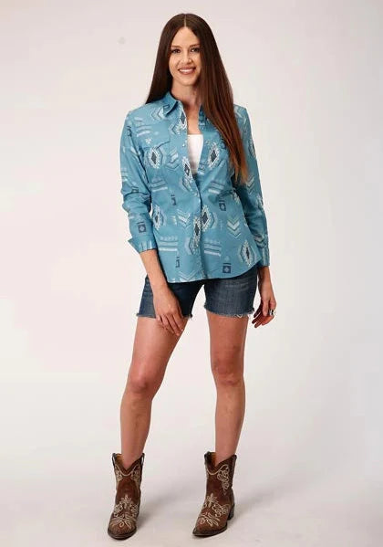 Roper 01057 Aztec Nash Up (Blue) - Women's Western Shirt