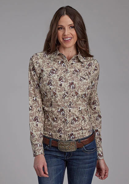 Roper 2116 Brushstroke Cowboys (Brown) - Women's Western Shirt