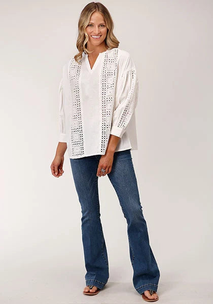 Roper 1599 3/4 Sleave (White) - Women's Western Blouse