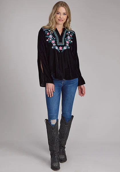 Roper 2335 Poly Velvet (Black) - Women's Western Blouse