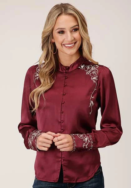 Roper 1425 Poly Satin (Red) - Women's Western Blouse