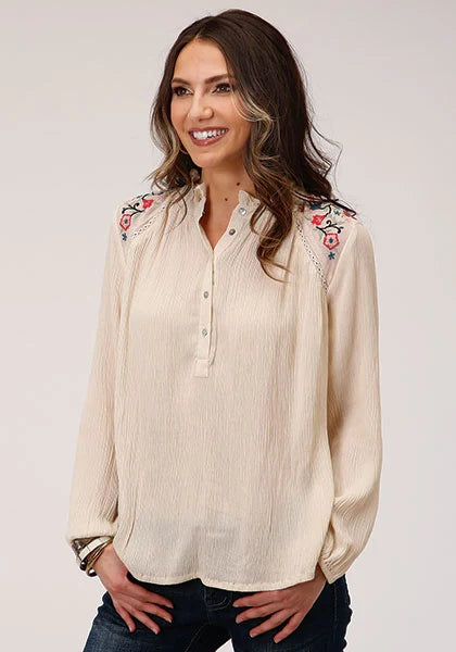 Roper 1293 Crinkle Rayon (White) - Women's Western Blouse