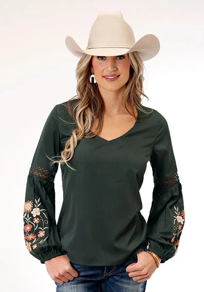 Roper 1792 Poly Crepe (Grey) - Women's Western Blouse