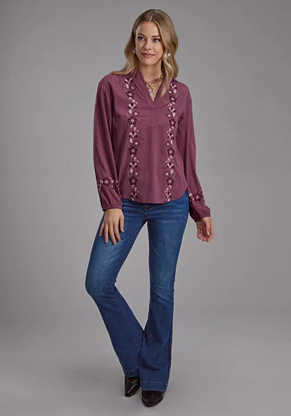 Roper 2191 Poly Crepe (Wine) - Women's Western Blouse