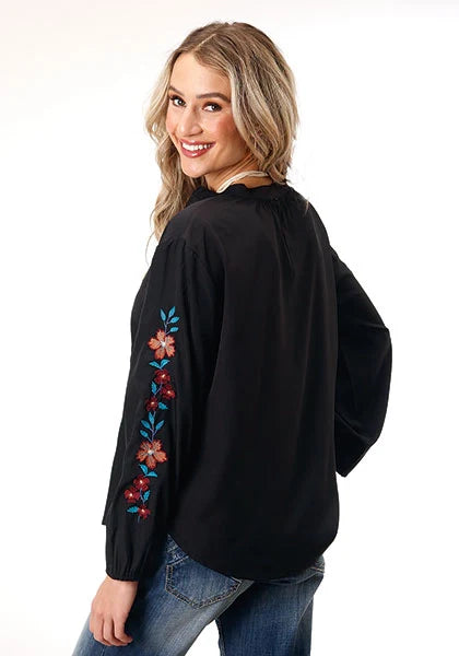 Roper 1792 Poly V-Neck (Black) - Women's Western Blouse