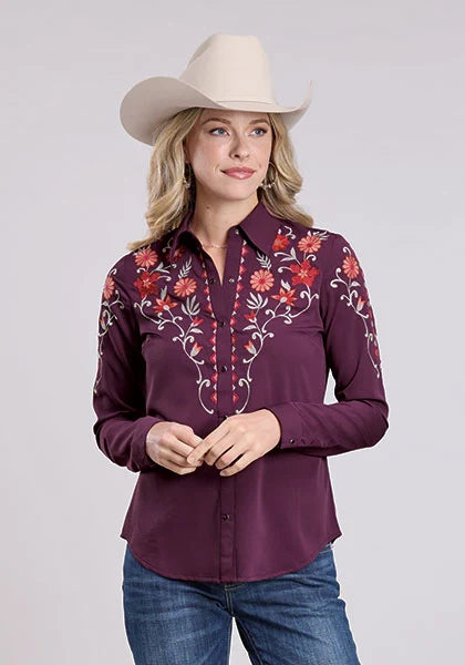 Roper 2654 Solid Poly (Purple) - Women's Western Blouse