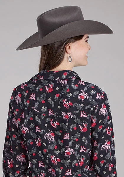 Roper 2225 Riders Print (Black) - Women's Western Blouse