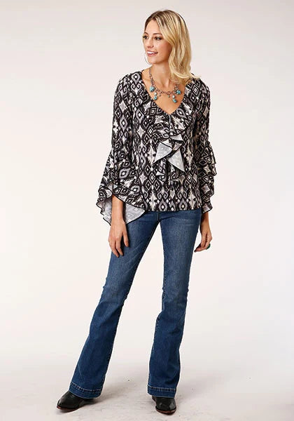 Roper 1278 Ikat Print (Black) - Women's Western Blouse