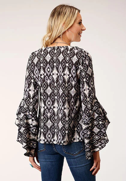 Roper 1278 Ikat Print (Black) - Women's Western Blouse
