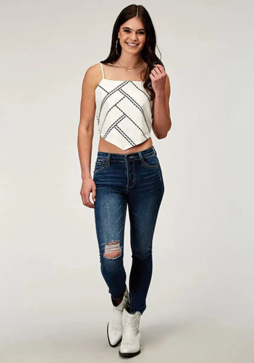 Roper Embroidered Bandana (White) - Women's Tank