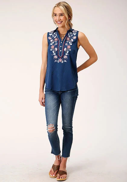 Roper 1520 Poly Crepe (Blue) - Women's Sleeveless Shirt