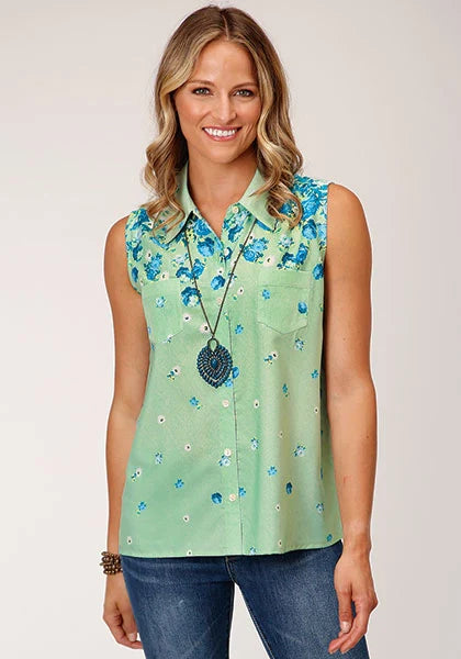 Roper 1545 Summer Floral (Green) - Women's Sleeveless Shirt