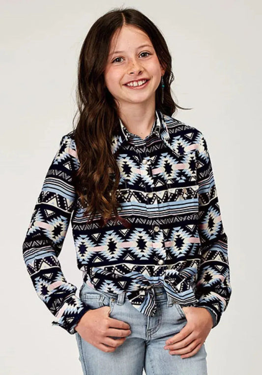 Roper Five Star (Navy Aztec) - Girl's Western Snap Shirt