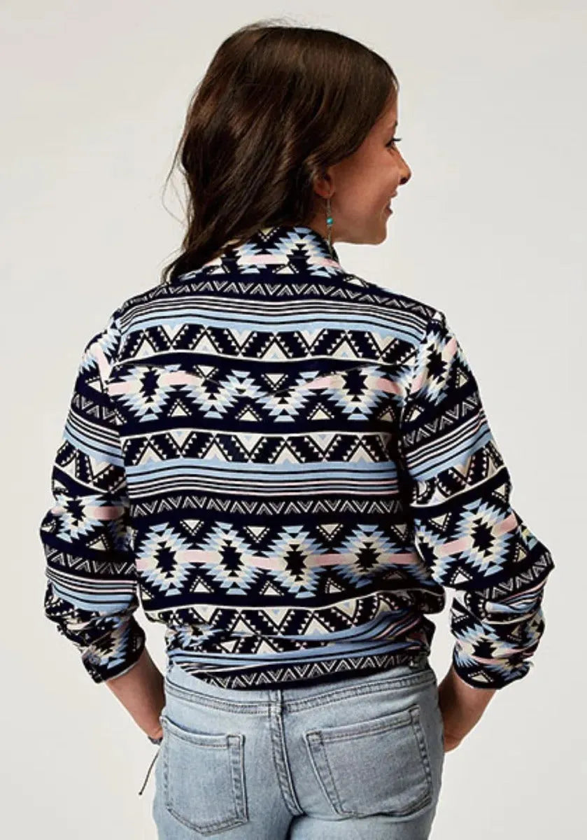 Roper Five Star (Navy Aztec) - Girl's Western Snap Shirt