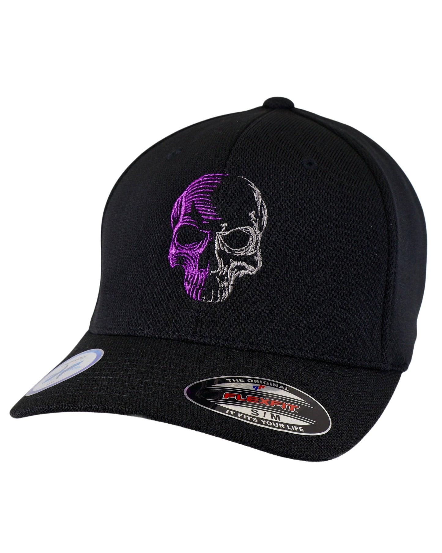 Black Flexfit Never Fade Two-Tone Skull Fitted Cap
