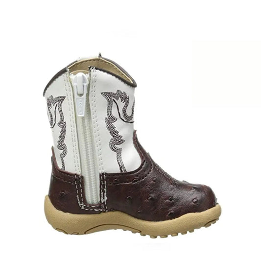 Roper Bump (White/Brown) - Infant Cowboy Booties