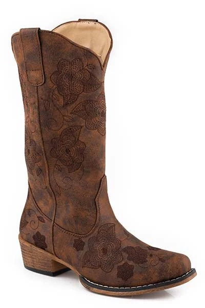Roper Riley Flowers (Brown) - Women's Cowgirl Boot