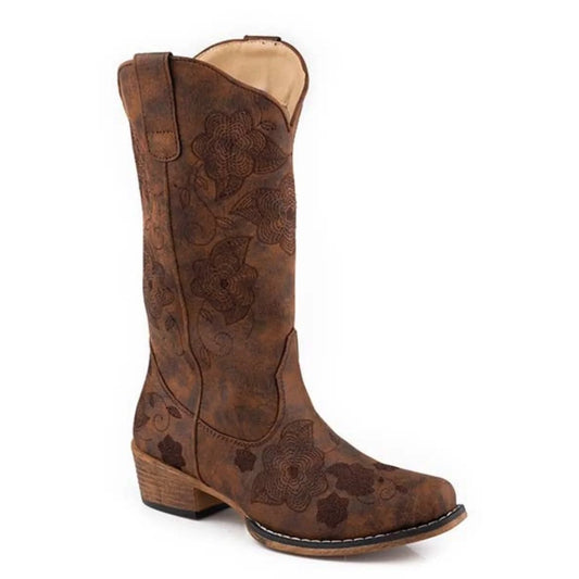 Roper Riley Flowers (Brown) - Women's Cowgirl Boot