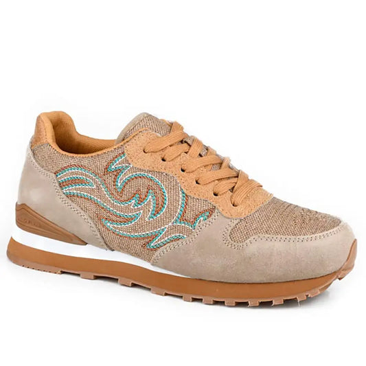 Roper Giddyup Western Stitch Jogger (Tan)- Women's Lace Up Suede Sneaker