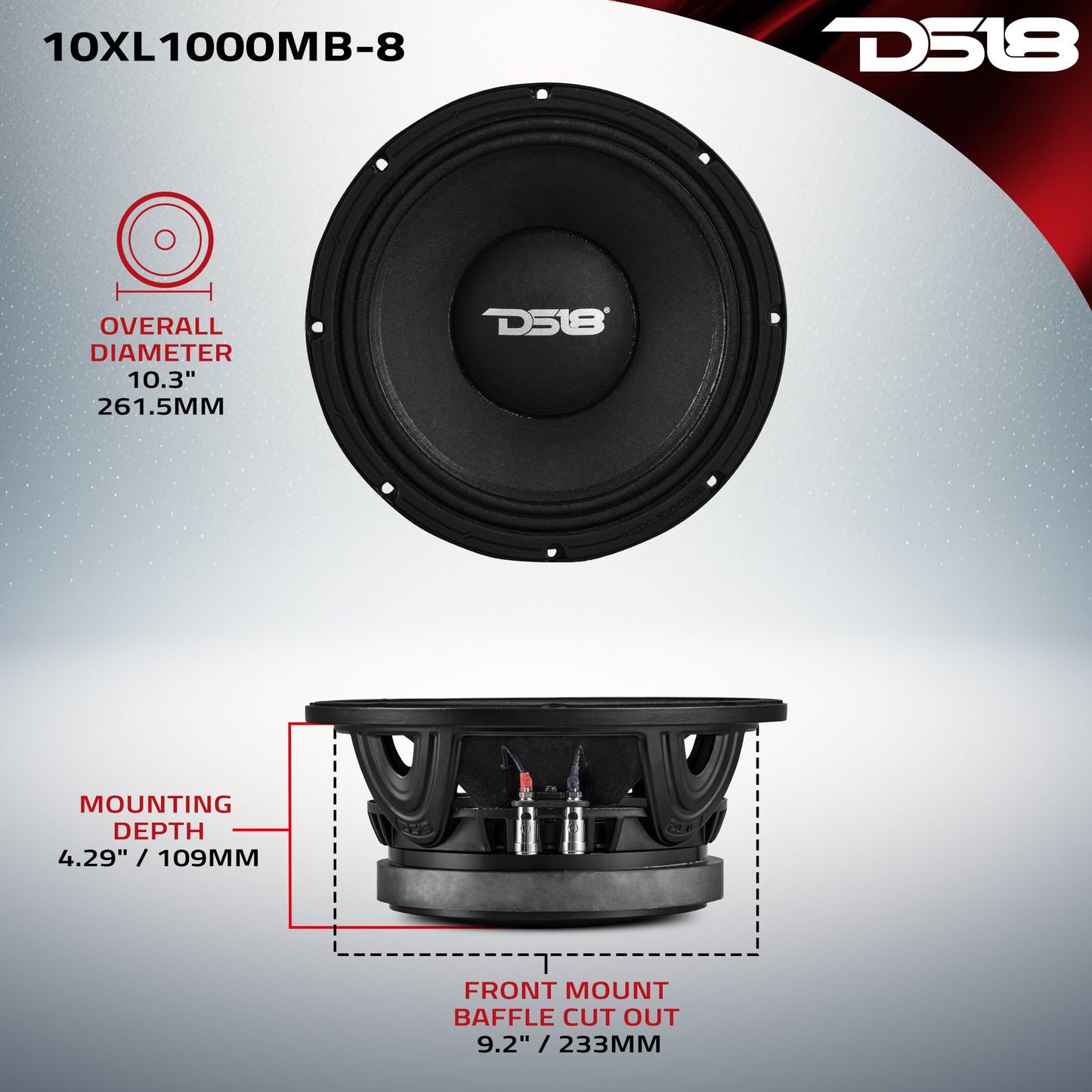 XL 10" Mid-Bass Loudspeaker 500 Watts Rms 8-Ohm