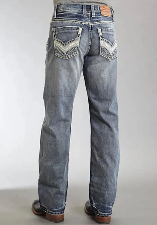 Stetson 1312 Relaxed Fit Jeans with Pieced Back Pocket (Light Wash) - Men's Bootcut Jeans