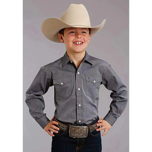 Stetson End on End (Navy) - Boy's Western Shirt