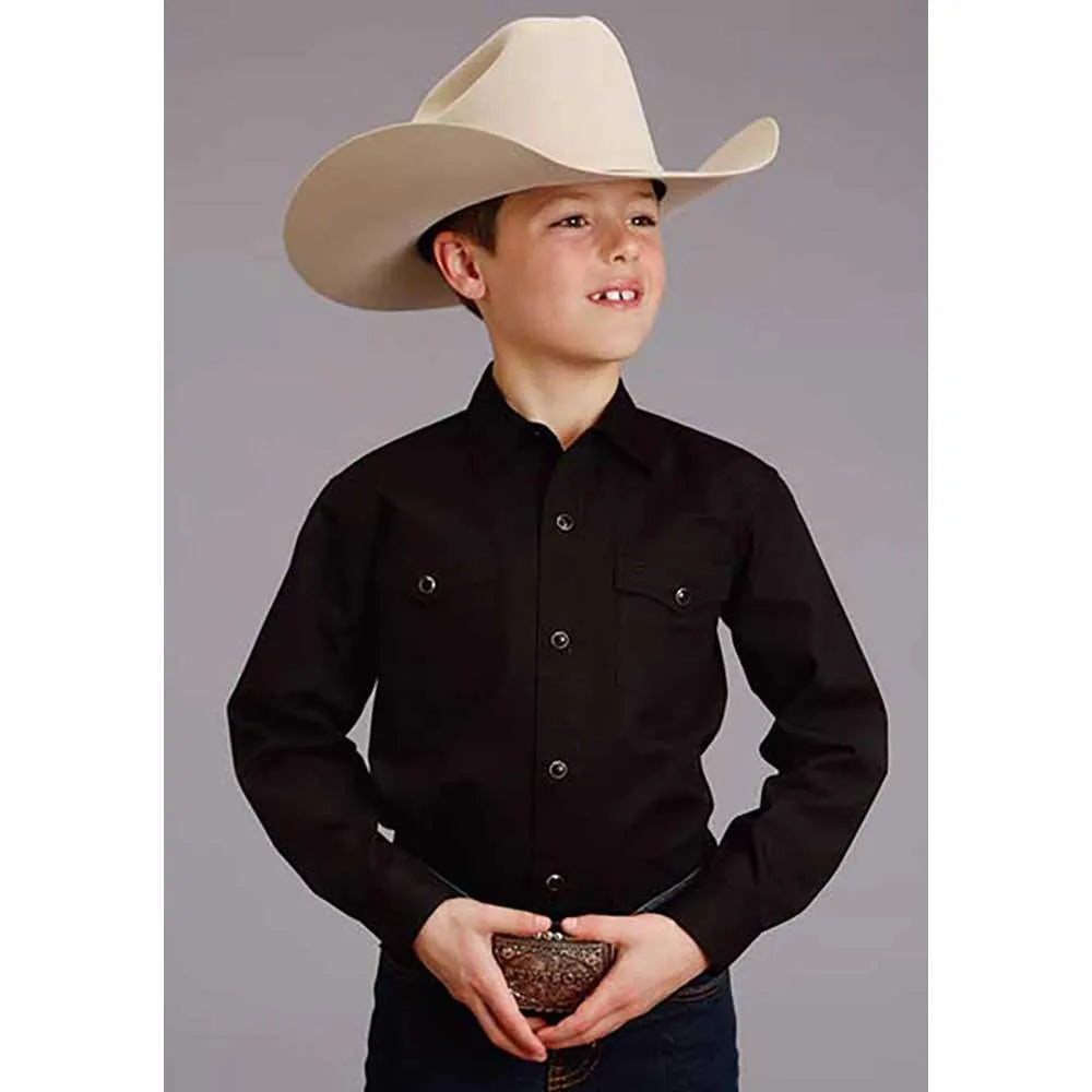 Stetson Solid Poplin (Black) - Boy's Western Shirt